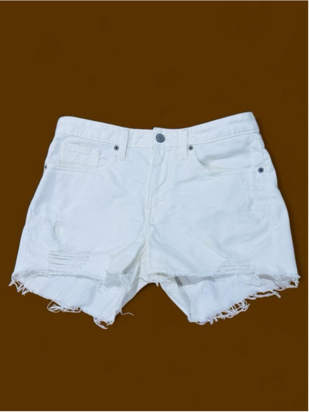 Lucky Brand Boyfriend White Distressed Denim Shorts Women’s 4/27 Raw Hem